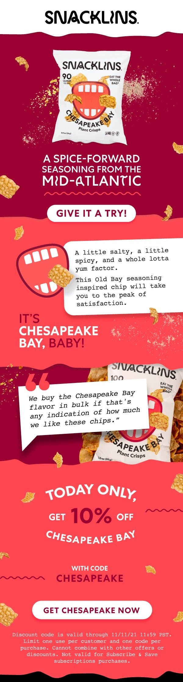 Graphic design and copywriting content kit we made for SNACKLINS email campaign