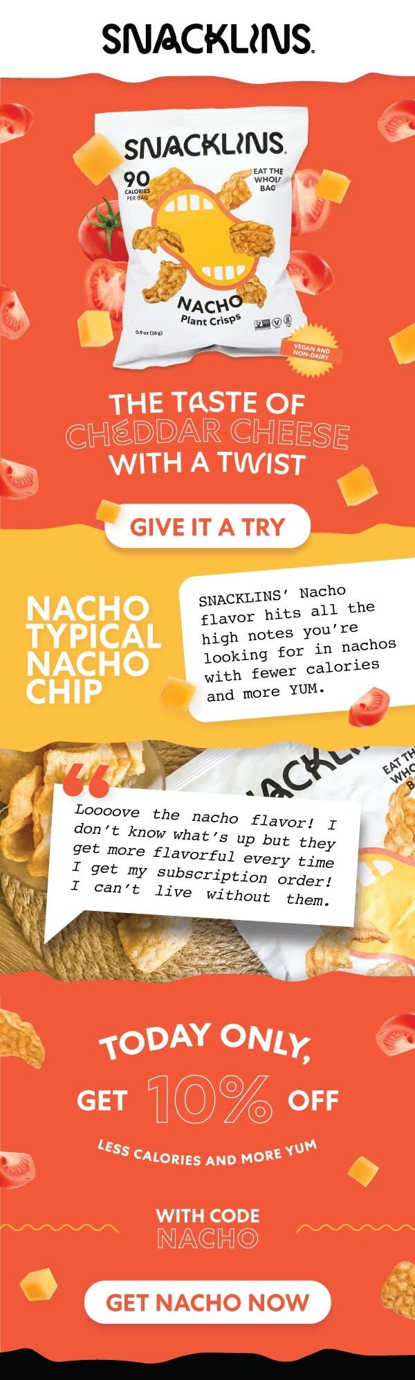 Graphic design and copywriting content kit we made for a SNACKLINS email campaign about a unique ways to interact with their product